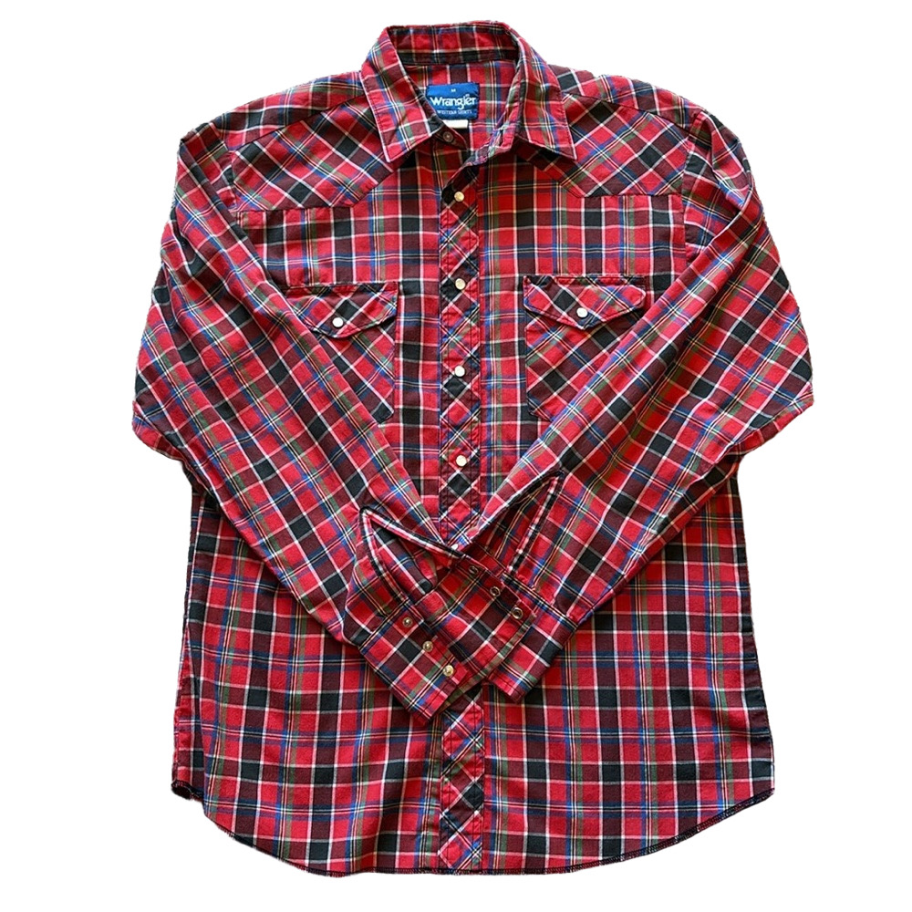 Wrangler Vintage Medium Mens Red Plaid Long Sleeve Western Shirt